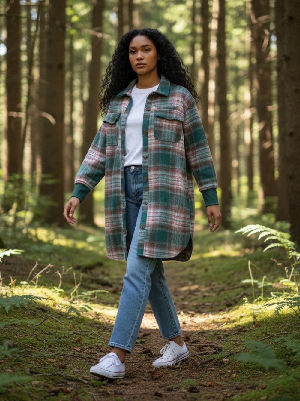 Maurices Green, Brown & Pink Plaid Shacket